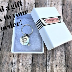 Fitness Keychain, Never Give Up, Fitness Gift, Motivation Gift, Personal Trainer Gift, Silver Keychain, Gift for Her, Inspirational Gift image 2