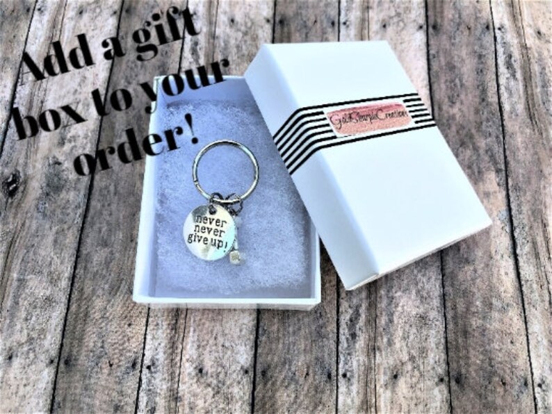 Fitness Keychain, Never Give Up, Fitness Gift, Motivation Gift, Personal Trainer Gift, Silver Keychain, Gift for Her, Inspirational Gift image 2