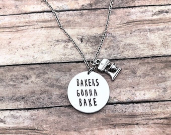 Baker Necklace, Handmade Jewelry, Baker Gift, Bakers Gonna Bake, Gift for Mom, Pastry Chef Necklace, Charm Necklace, Mixing Charm