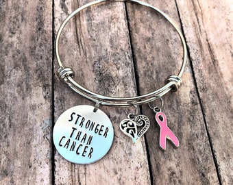 Cancer Bracelet - Stronger Than Cancer - Encouragement Gifts - Woman Warrior Gift - Breast Cancer - Inspirational Gifts - Recovery Jewelry