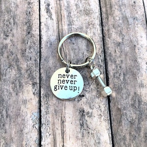 Fitness Keychain, Never Give Up, Fitness Gift, Motivation Gift, Personal Trainer Gift, Silver Keychain, Gift for Her, Inspirational Gift image 5