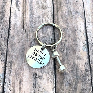 Fitness Keychain, Never Give Up, Fitness Gift, Motivation Gift, Personal Trainer Gift, Silver Keychain, Gift for Her, Inspirational Gift image 6