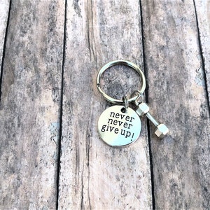 Fitness Keychain, Never Give Up, Fitness Gift, Motivation Gift, Personal Trainer Gift, Silver Keychain, Gift for Her, Inspirational Gift image 7