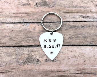 Guitar Pick Keychain, Anniversary Gift for Him, Custom Keychain, Date Keychain, Men's Gift, Custom Guitar Pick, Keyring for Guitarists