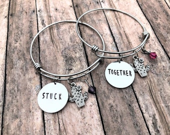 Best Friend Bracelet Set - Cactus Bracelet - Gift for Her - Friend Gift - Stacking Bracelet - Best Friend Gift - Long Distance Gift