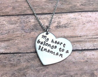 Lineman Wife Necklace, Line Wife Gift, Silver Heart Necklace, Gift for Her, Line Sister Gift, Lineman Girlfriend, Layering Necklace