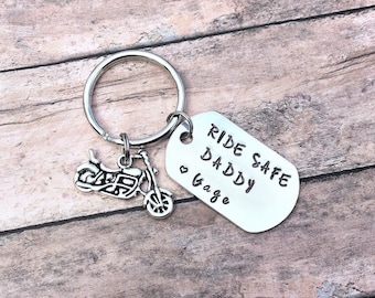 Motorcycle Gift, Ride Safe Daddy, Custom Keychain, Gift for Dad, Dad Keychain, Motorcycle Keychain, Gift from Kids, Personalized Gift
