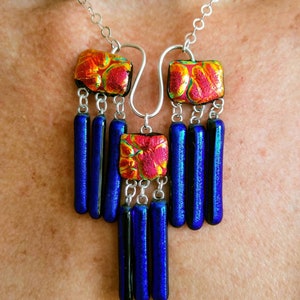 Orange and Blue Glass Collar Necklace