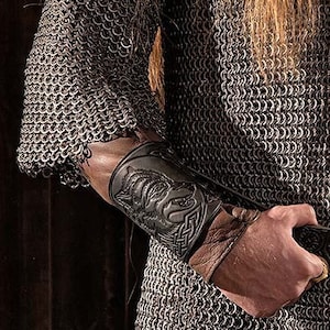 Viking Leather Bracer With Fur Accents For LARP And Costumes main image 0