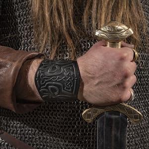 Unique Leather Cuff Bracelet, Handcrafted Wristband with Thors Hammer Design for Men, Stylish Leather Viking Mjolnir Bracelet For Men