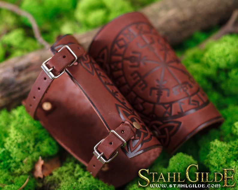 Leather bracers Archery Arm Guards Viking Bracers Vegvisir Etsy