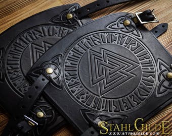 Bracciale in pelle vichinga, braccialetti celtici Valknut, polsino per armatura vichinga LARP, amuleto norreno per la protezione nel tiro con l'arco, protezione per il braccio per il tiro con l'arco