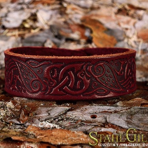Leather Bracelet, Viking Bracelet, Cuff Wristband Celtic Knotwork, Celtic Birds Ravens Engraved Brace, Leather Brace For Him, Gift For Him