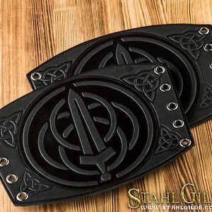 Leather bracers Celtic Sword Larp Cuff Archery Arm Guard Viking Bracers Armor Celtic design Vikings Talisman Amulet Nordic: a pair