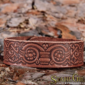 Symbolic Celtic Jewelry Design, Leather Celtic Bracelet Cuff, Celtic Knotwork Brace, Norse Bracelet, Gift For Men, Gift For Boyfriend