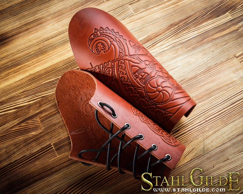 Leather Cuff Archery Arm Bracers Vikings on Drakkar Vikings on Etsy