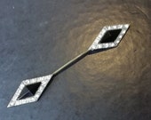 Vintage jewellery short art deco black and diamante double ended hat pin 3.25 inches