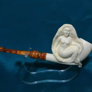 Meerschaum Pipe ; Mermaid and octopus Meerschaum Pipe handmade tobacciana Master by M.dülger + with case