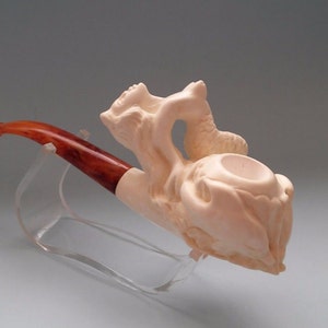 Mermaid and Dolphıns  Meerschaum Pipes handcarved block Meerschaum pipe Tobacoo + with case