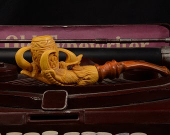 Eagle Claw and engraving Cigarette Meerschaum Pipe. turkish pipe tobacco  海泡石 pfeife with case