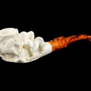 3 Horse Meerschaum Pipe Collectible handmade pfeife tobacco 海泡石 with case MD15