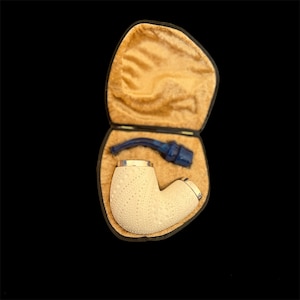 Pipa in schiuma di mare grande fatta a mano: argento 925, mai fumata, custodia adatta