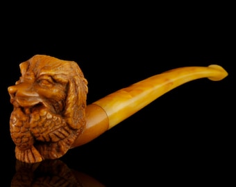 Hunting Dog and Bird Meerschaum Pipe brown handmade tobacco pfeife 海泡石 with case