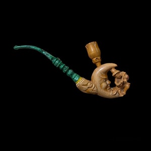 The man playing the violin and Moon block Meerschaum Pipe XLarge special Unique carved handmade pfeife 海泡石 with case MD-267