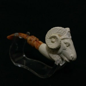 Meerschaum pipe Ram head  Handmade block meerschaum tobacco master by M.dülger + with case