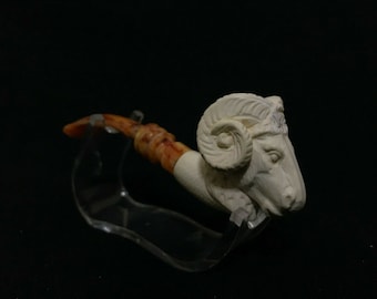 Meerschaum pipe Ram head  Handmade block meerschaum tobacco master by M.dülger + with case