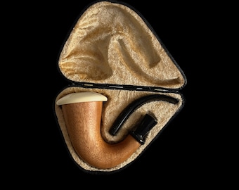 Calabash Meerschaum Pipe Sherlock Holmes pipe hand carved unsmoked w case MD-460