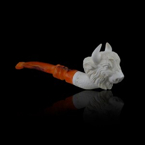 Buffalo head Meerschaum Pipe hand carved, smoking pipe tobacco pfeife with case