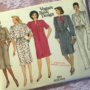 Vintage Sewing Pattern #1311 Vogue, Misses&#39; Short or Long Dress, 1980&#39;s Fashion, Size 14-16-18, Never Used