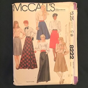 Vintage Sewing Pattern #8222 McCall&#39;s, 1980&#39;s Fashion, Misses Long and Short Skirts, Size 16, Never Used
