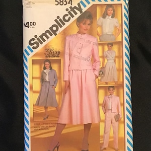 Vintage Sewing Pattern #5834 Simplicity 1980&#39;s Fashion. Misses Pants, Skirt, Blouse and Lined Jacket. Size 16, Never Used