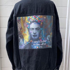 Frida Kahlo Art Denim Jacket: Handmade Oversized Women's Fashion