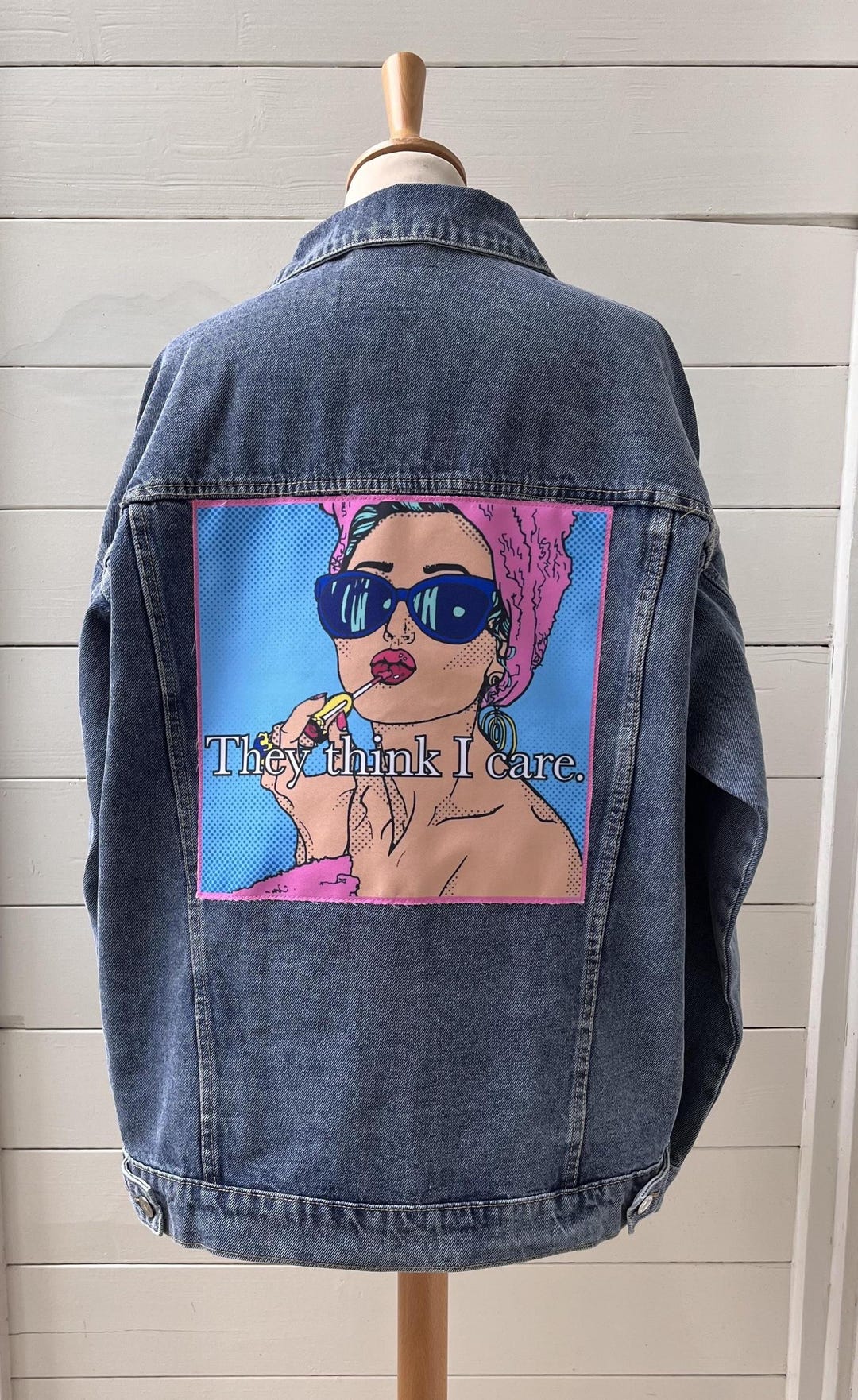 Custom Denim Jacket: Pop Art Girl Patch, Oversized Fit - Etsy