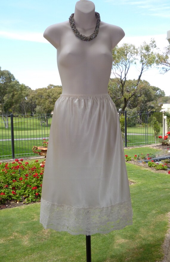 Vtg Cream Slippery Satin Poly & Lace Half Slip Petticoat Size Etsy