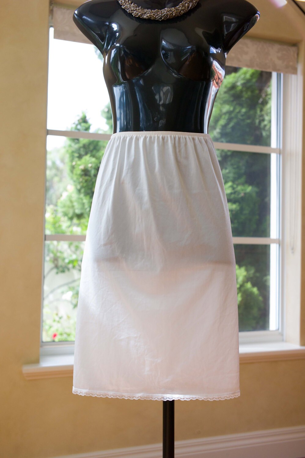 Vintage 1980s Nylon and Lace Half Slip, Petticoat, Underskirt by