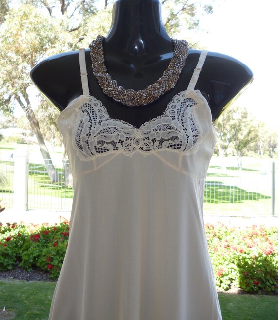 Vintage Cream Silky Sheer Nylon & Lace Full Slip,… - image 1