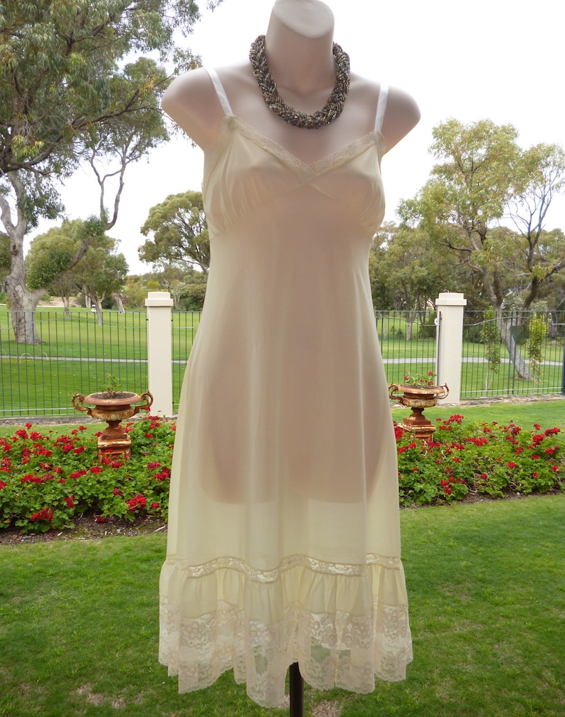 Vintage 1950s Lemon Silky Sheer Nylon and Full Slip in Soft Silky Nylon Petticoat Size M 071