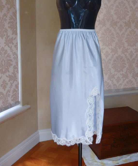 Vintage Baby Blue Glossy Satin Poly and Lace Half Slip | Etsy