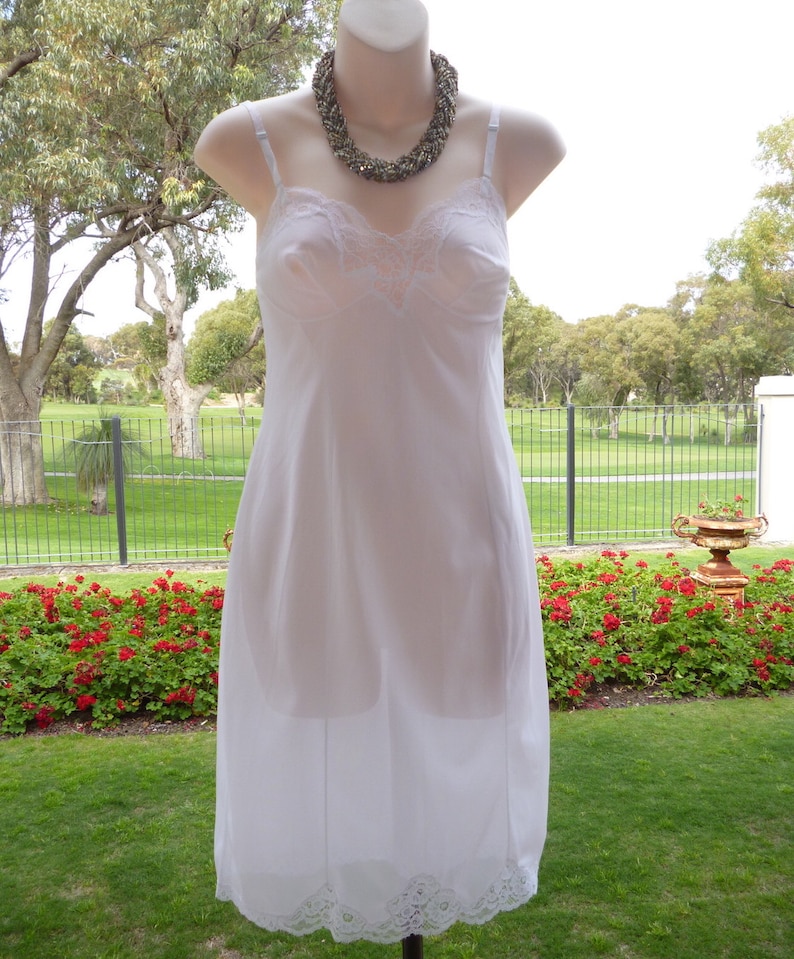 Vintage Charnos White Silky Sheer Nylon & Lace Full Slip, Petticoat