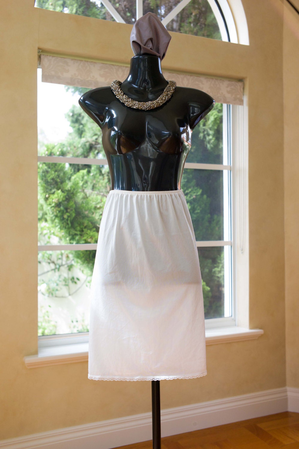 Vintage 1980s Nylon and Lace Half Slip, Petticoat, Underskirt by