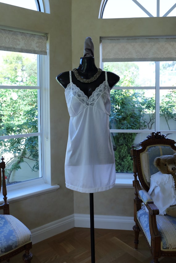 Vintage 1990s Silky White Glossy Satin Short Full Slip, Camisole, as New UK  16-18, US 12-14 502 