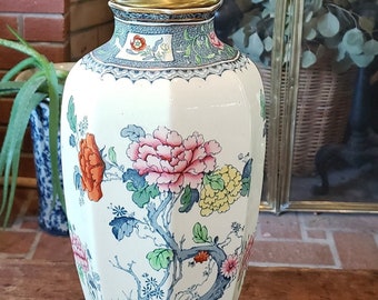 Vintage Keeling Losol Ware Vase Lamp - Chusan Vase Lamp - Indian Tree Vase Lamp - Chinoiserie Indian Tree Vase Keeling and Co Burslem Lamp