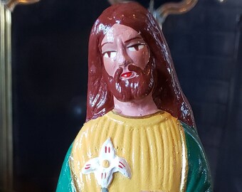 Vintage Terra Cotta Jesus Statue - 1980s Mexican Folk Art Jesus Figurine