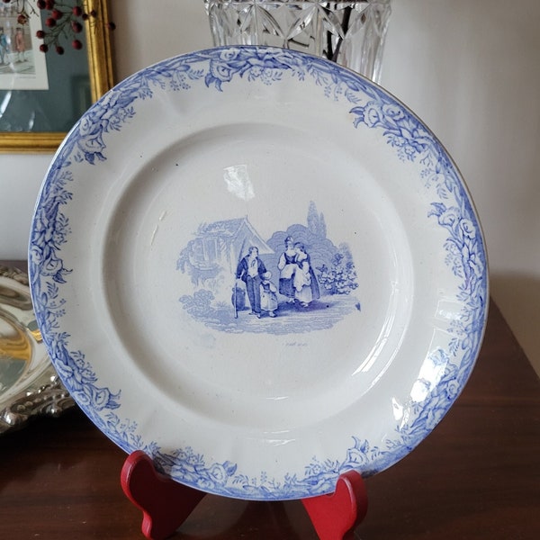 Antique Blue and White Pearlware Transferware Plate Possibly Early Thomas W. Barlow Staffordshire 1850s