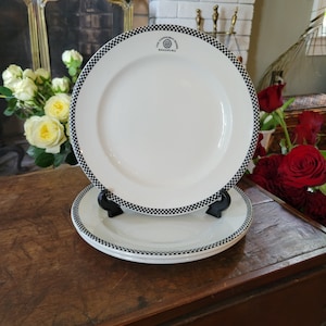 Vintage English Hotel/Restaurant Ware Plates The Connaught Rooms Bradford Black and White Checkerboard Rim Madock  3 Restaurant Ware Plates