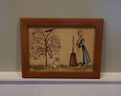 Vintage 1980 39 s Jean Henry Theorem Painting featuring a Cat and Butter Churn Painting on Velvet